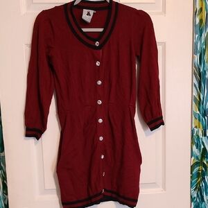 Women's Red Button-Front Dress with Contrast Trim